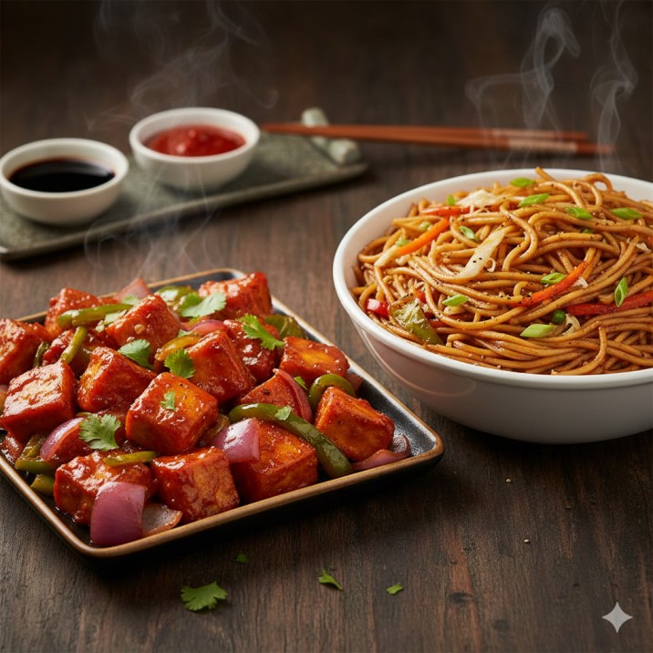 Chilli Paneer and Veg Noodles